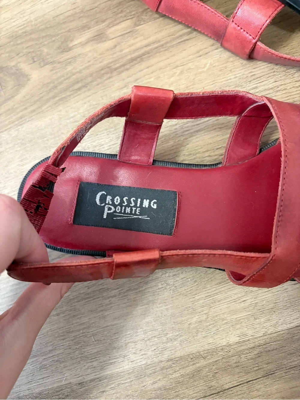 Red Woven Slingback Leather Flats by Crossing Pointe